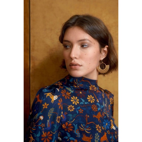 Soi Paris Blue Blouse Victoire Jaipur Mon Amour Sezane Style Sz 44, L-XL - Picture 3 of 16